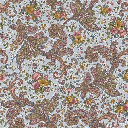 Beautiful floral paisley prints from Riley Blake Designs by Gerri Robinson from the Midnight Garden Collection. This multi-colored paisley has flowers mixed into the design over a pale baby blue background. Light colors that are reminiscent of spring and would mix well with a variety of different colors. 