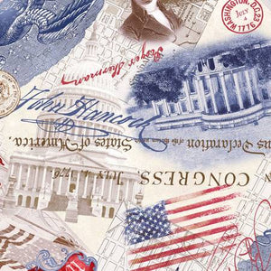 Covered in patriotic art and text, this collage style fabric is sure to bring so history to any project. From Timeless Treasures Proud to be an American by TT Fabrics Collection In Holiday  100% Cotton 44"/45"