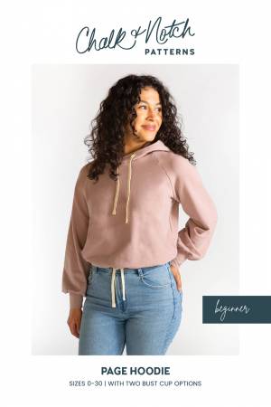 The Page is a cropped hooded sweatshirt. There are two hem finishes. View A has a banded hem and View B has a drawstring hem. There are three sleeve styles that are interchangeable for both views. 