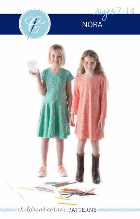 Nora is an easy-to-sew and stylish dress pattern with classic silhouettes your busy girl will love. Designed for knit fabrics, Nora lets you choose from a drop waisted or an A-line dress. The sleeves, short and capped or long and straight, are interchangeable between dresses. Our simple and clear instructions will give you the confidence and knowledge to complete this adorable project with ease. No special sewing machines or tools are needed, just your standard machine.