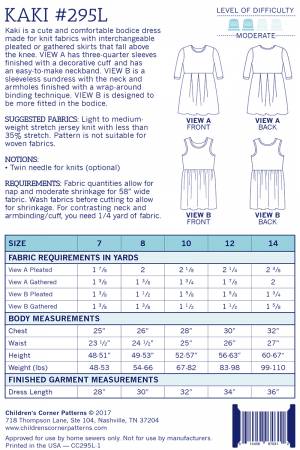 Kaki is a bodice dress suitable for knit fabric. Can be made with or without sleeves with a pleated or gathered skirt.