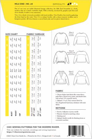 Part of our cozy yet stylish Montreal lounge collection, the Mile End Sweatshirt is a fresh, modern take on a classic wardrobe staple. With a slouchy, oversized fit, graphic style lines and clever details, it makes a true statement. View A is a classic crewneck sweatshirt with band neckline. View B adds a fun twist by gathering the front band at the waist. View C is a unique hoodie with a deep crossover neckline and a kangaroo pocket. All views feature a curved back yoke and two-piece darted sleeve.