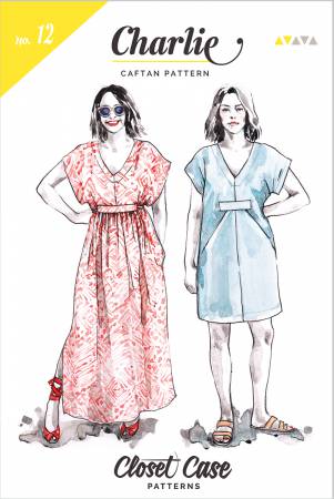All versions feature a deep V neckline, kimono sleeves, inset center panel and roomy pockets. View A is modern and architectural with striking pleats beneath the bust. For a softer, more romantic dress, Views B & C feature a gently gathered bodice with an optional waist tie for a figure skimming silhouette in two skirt lengths. You may also choose between a dramatically wide kimono sleeve, or one slightly higher cut for more coverage.