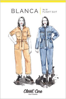 The Blanca Flight Suit is a semi-fitted, highly customizable boiler suit pattern inspired by vintage workwear. With multiple sleeve and leg options, it can be made in a variety of fabrics and can easily be styled up or down. Blanca features a center front zipper, patch pockets that double as belt loops, an optional tie belt or buckled belt, a traditional shirt collar and a unique pleated back design.