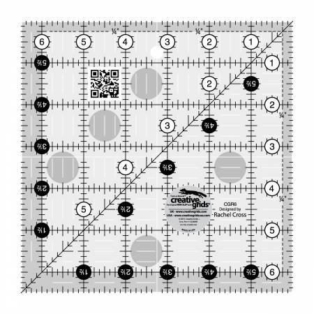 From Creative Grids USA, By Christensen, Sheila.  The ruler slides easily over the fabric until pressure is applied. Then, our exclusive gripper holds the fabric in place while cutting, eliminating slipping and miss-cuts! Creative Grids® products are made in the USA and sold in independent quilt shops only.
