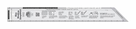 The Bias Binding Simplified Ruler has markings to easily cut 2, 2-1/4 or 2-1/2 inch binding. Refer to the illustrations printed on the ruler for a tutorial on how to cut bias binding. The number of inches of bias binding that can be cut from yardage is printed right on the ruler! Scan the QR Code – or view the video on-line – for a complete tutorial including how to negotiate corners and join the binding strips when they meet.