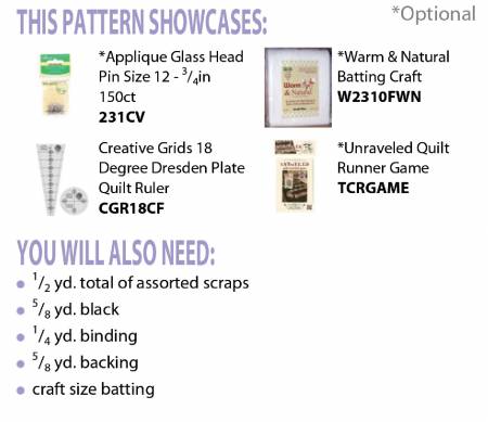 16in x 34in. Uses Creative Grids CGR18CF. Project Time: 2-6 Hours. Fabric Type: Yardage Friendly. Project Type: Home.
