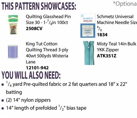 8-1/2in x 7in and 8-1/2in x 8in. Project Time: 1-2 Hours. Fabric Type: Yardage Friendly. Project Type: Bag.