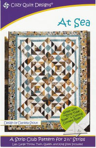 At Sea - A Cozy Strip Club Pattern Designed for 2½" Strips  With just 2½” strips, some background and accent, you too can enjoy a day At Sea. This wondrous quilt looks much harder than it is - there's one simple block, twisted and turned and set on point. Best of all, the block uses the Strip Tube Technique to make it fast and easy. At Sea is made especially striking with the pieced setting triangles. Even those are not difficult thanks to the magic of the Cutting Corners Technique.