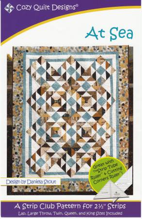 At Sea - A Cozy Strip Club Pattern Designed for 2½" Strips  With just 2½” strips, some background and accent, you too can enjoy a day At Sea. This wondrous quilt looks much harder than it is - there's one simple block, twisted and turned and set on point. Best of all, the block uses the Strip Tube Technique to make it fast and easy. At Sea is made especially striking with the pieced setting triangles. Even those are not difficult thanks to the magic of the Cutting Corners Technique.