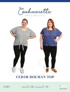 The Cedar Dolman Top is a casual, dolman sleeve top suitable for drapey wovens or knits, with a relaxed fit and an optional pretty knotted detail. Great for beginners, this pattern is as easy to sew as it is to wear. From yoga to brunch, the Cedar has you covered!