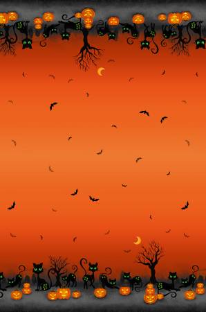 Halloween kitties on a bright orange background! These cats have green stars on their bum and bright green eyes. Get creative for the season with this fun fabric. From Michael Miller