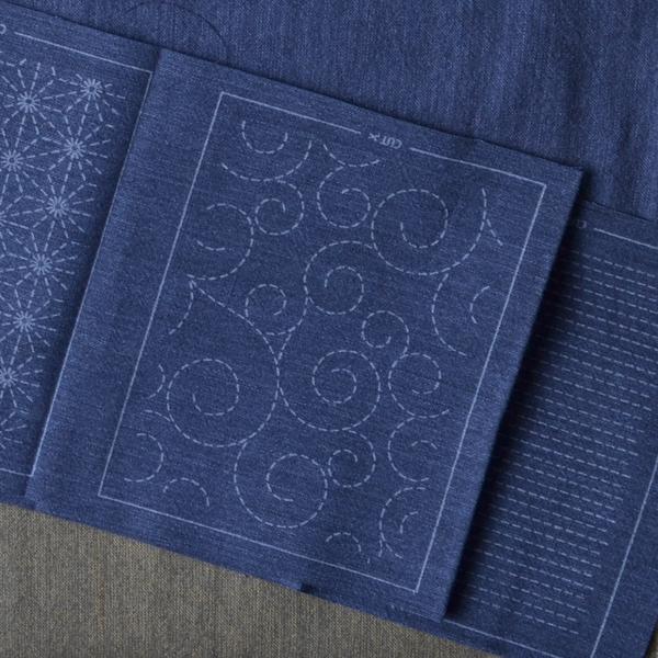 Stitch and add to your fabric jeans, jackets and more.  Fabric: Olympus quality fabric - Sakizome-momen #OL100-U (Denim-look) Cloth Size: 40in x 8in Pre-printed pattern: 6 patterns, washout. Usage after stitching: Quilting, Patch-working and Mending.