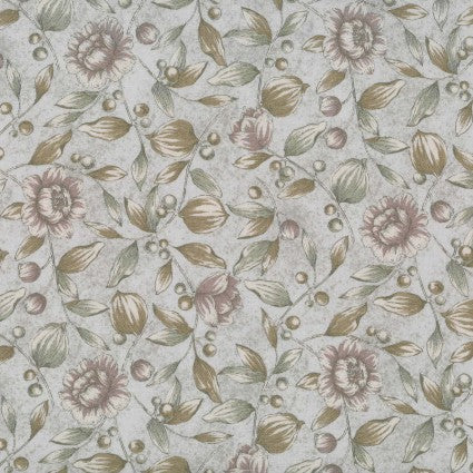 This lovely fabric is a cotton linen blend - Considered "Sheeting" since it is such a light-weight fabric. Although it is a lighter weighted fabric, it still has a flax feel due to the linen. This fabric is a neutral floral toss with rosy pink and light green with brown on a light grey background. This fabric would make a beautiful bag, pillow, jacket or even pants! There is so much you can do with it!