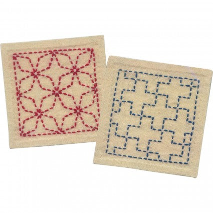 Finish size: 4" x 4" (2 pieces). Kit Contents: Cloth: No.4500 Sashiko cloth, Thread: Sashiko Embroidery thread, Sashiko needle, Instructions (Japanese).