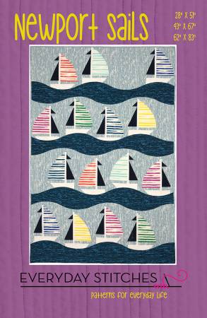 Newport Sails by Everyday Stitches is a fun and charming quilt that will delight the sailor (or ocean-lover) in your life! Gentle, pieced curves make the sail and waves a delightful change from more traditional sailboat patterns. Novelty fabrics and batiks both look especially fun when used for the sails! All Everyday Stitches patterns are thoughtfully created and thoroughly tested for accuracy and fun! 