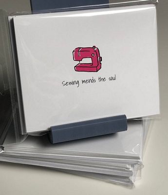 Your sewing friends will love receiving your personalized, handwritten note on one of these delightful notecards! Each are blank inside so they are perfect for any occasion, just add your own sentiment! Each box contains 8 different cards plus 8 matching envelopes. Printed in the USA on recycled paper.