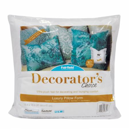 This luxury pillow form has an ultra plush feel for decorating and lounging comfort. It is zippered, with a cotton and polyester cover. Filled with a down alternative in the USA. It is best to spot clean this product as needed. Hypo allergenic. Finished size 16in x 16in.