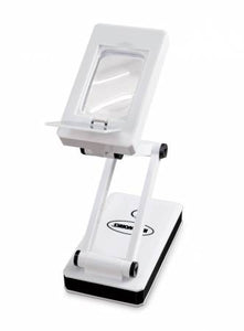 The Super Bright LED Magnifier has 18 LED's with a 3X Built-In Magnifier. Great for reading small text or providing a closer look when working on your hobbies. 18 LED's surround magnifier to illuminate your task. Snap cover keeps magnifier clean and clear when not in use. Powered by USB cord or 4 AAA Batteries, touch power switch with 3 different levels of brightness - 30%, 50%, & 100%. (Adjustable Lamp that Folds up to 9.5in and down Flat to 1.5in)