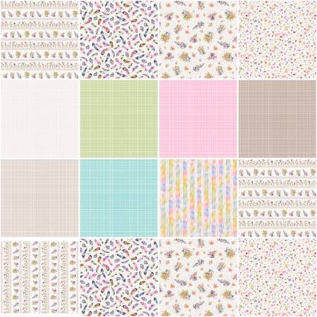 From P & B Textiles Flowers & Feathers by Sillier Than Sallly Collection In Pre-Cut Fabrics DESCRIPTION 2-1/2in Strips, 100% Cotton,