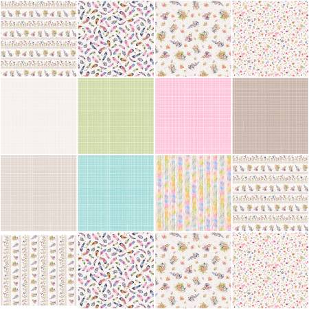 From P & B Textiles Flowers & Feathers by Sillier Than Sallly Collection In Pre-Cut Fabrics DESCRIPTION 2-1/2in Strips, 100% Cotton,