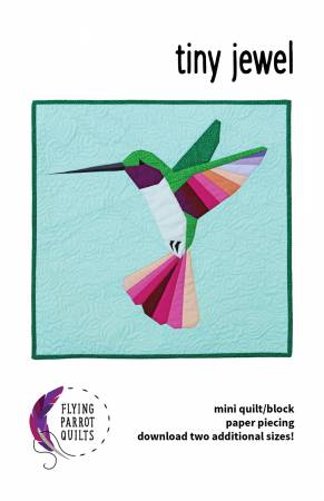 Bring the joy of seeing a hummingbird inside with this 18in x 18in foundation paper pieced mini quilt. Make it as a wall-hanging or pillow, or include it in a larger quilt. Customers will find a download code for two additional sizes of hummingbird paper piecing templates inside the pattern. Knowledge of basic paper piecing techniques is assumed. All foundation paper piecing templates are provided on 8-1/2in x 11in paper for ease of copying.