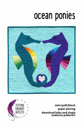 This 18 x 18 inch foundation paper pieced mini quilt features two intertwined seahorses. Make it as a wall-hanging or pillow, or include it in a larger quilt--great as a wedding or anniversary gift for the ocean lovers in quilters' lives!
