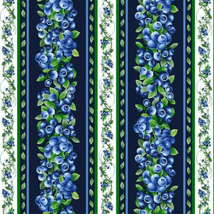 Blueberry striped fabric! This fabric is great for projects that call for stripes like quilt borders, table runners, bags, etc. This has a coordinating fabric "Blueberry Gingham" 