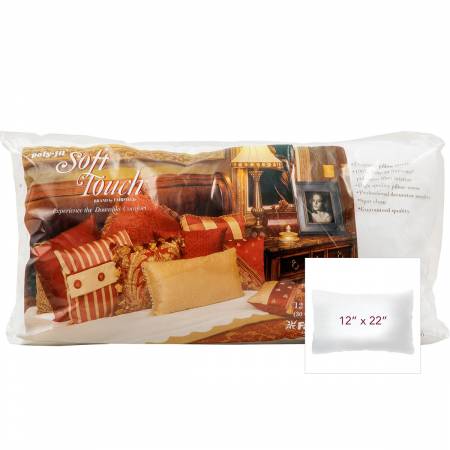 Soft Touch luxury pillow inserts have the look and feel of down. They are a favorite among crafters and home designers. Soft Touch pillow inserts are filled with 100% recycled polyester fiberfill and feature a cotton/polyester, high quality cover. 12in x 22in Previously Item: ST1222  Made of: 100% Polyester Interior Washing/drying instructions: Spot Clean Only