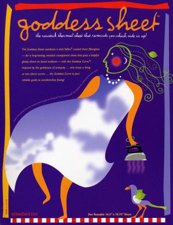 The Goddess Sheet is sure to become your indispensable fusing tool. The Goddess Sheet combines a slick Teflon® coated sheer fiberglass — for a long-lasting, nonstick transparent sheet that puts a helpful glossy sheen on fused surfaces — with the Goddess Curve™. Inspired by the goddesses of antiquity … who knew a thing or two about curves … the Goddess Curve™ is your reliable guide to accident-free fusing. 