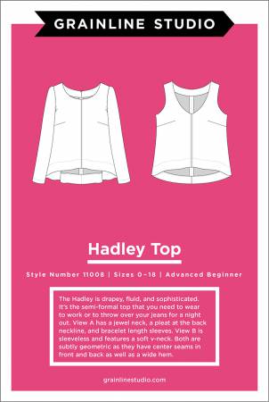 The Hadley is drapey, fluid, and sophisticated. It is the semi-formal top that you need to wear to work or to throw on over your jeans for a night out. View A has a jewel neck, a pleat at the back neckline, and bracelet length sleeves. View B is sleeveless and features a soft V-neck. Both are subtly geometric as they have center seams in front and back as well as a wide hem.