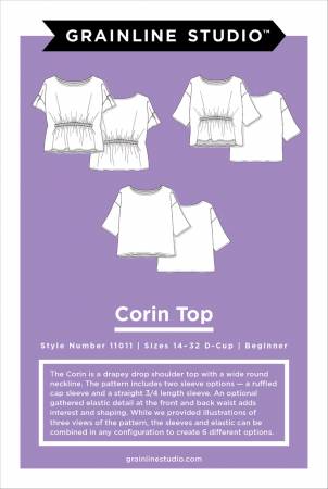 The Corin is a drapey drop shoulder top with a wide round neckline. The pattern includes two sleeve options