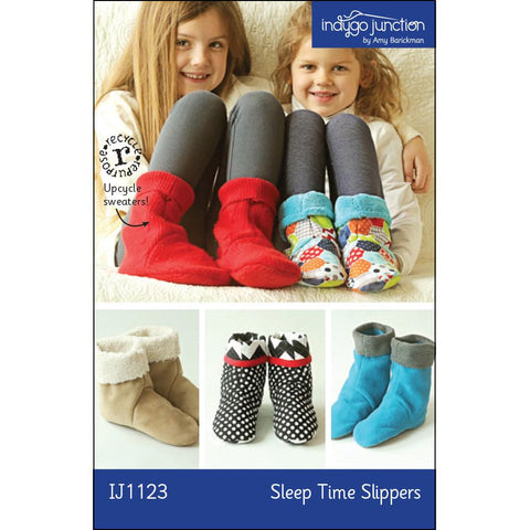 Make a pair of comfy slipper socks for your favorite little one using recycled sweaters, quilted cotton, minky, sherpa or fleece.