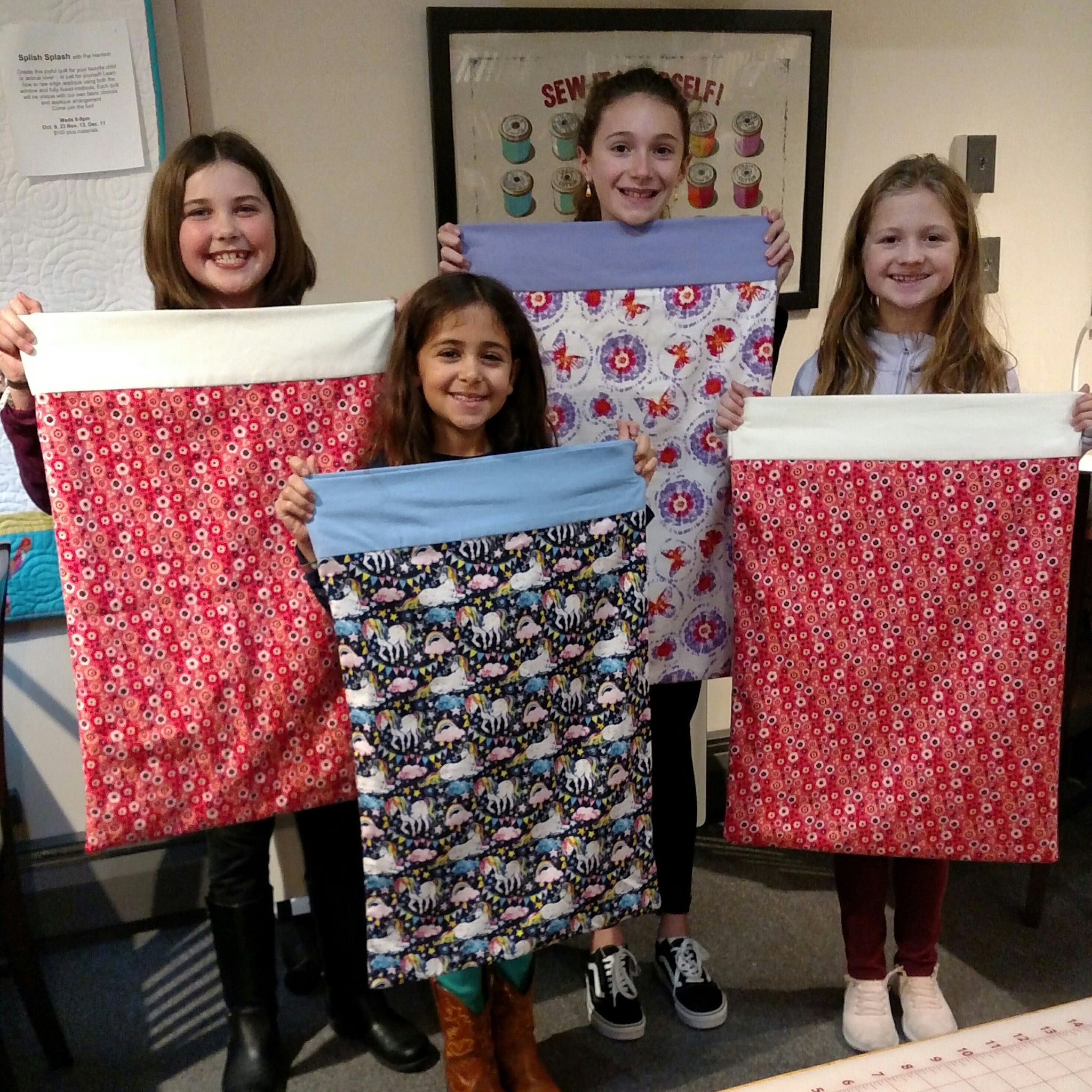 This is a follow up class to Kid Beginner.  In this class we will focus on reading a pattern while making simple projects such as pillowcase, sleep pant and zipper bag.  All materials included.   Students may choose to stay in this class and work on projects at their own pace.