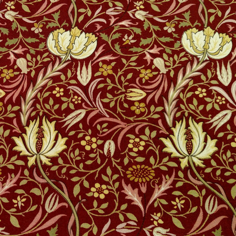 Large ivory floral on red background from the Morris Garden collection.  100% cotton, 44/5"