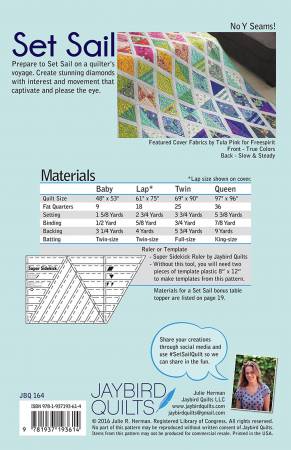 Prepare to Set Sail on a quilter's voyage. Create stunning diamonds with interest and movement that captivate and please the eye with this Fat Quarter Friendly Quilt!