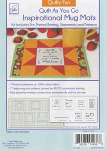 Quilty Fun - Create 7 simple mug mats with this Quilt As You Go Pre-Printed Batting. 7 Printed statements on 100% cotton fabric. 7 Simple mug mat patterns, printed on 80/20 cotton/poly batting. Easy piece-by-number construction; automatically quilt as you sew. Finished size of each mug mat: 8.5in x 10.5in. Fabric not included. Made in the USA