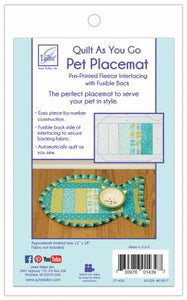 Cat lovers can create custom placemats for their furry friends and protect their floors from scratches, splashes and other minor spills. Pre-Printed fleece interfacing with fusible back. The perfect placemat to serve your pet in style. Easy piece-by-number construction. Fusible back side of interfacing to secure backing fabric. Automatically quilt as you sew. Fabric not included. Made in the USA  Size: 11in x 18in Use: Pattern