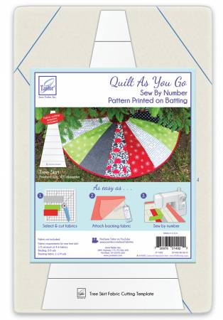 Create a 40in diameter tree skirt using this pattern printed on batting and the included fabric-cutting template. Pattern is printed on batting for easy sew-by-number construction. Works with yardage. Great for classes and kitting.  WARNING: Cancer and Reproductive Harm - www.P65Warnings.ca.gov.  Made of: 80% Cotton and 20% Polyester batting Fusible Washing/drying instructions: Do not prewash batting