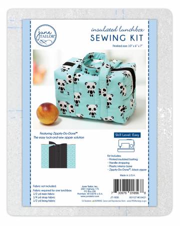 This stylish insulated lunchbox sews up quickly. With finished dimensions of 10 x 6 x 7 inches, this large bag can easily hold lunch for two. Kit includes insulated stabilizer printed with sewing pattern, Zippity-Do-Done™ pre-sewn zipper in Red, webbing for handles, plastic interior base for added bag stability and detailed instructions.