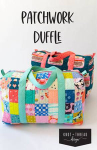 You really can carry it all with this giant duffle bag! Choose between a solid exterior fabric or scrap it up with some patchwork. There are two exterior pockets. Fill it up and take it on a trip!