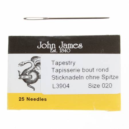 Tapestry needles or Cross Stitch sewing needles are a must have for every crafter and sewer alike. The blunt round point enables the sewing needle to pass and slip between fabrics and yarns without splitting or tearing the fibers. Use them with wool, embroidery soft cotton and stranded cotton on Single Point Canvas, Double Point Canvas, Aida and open mesh fabric. Made in England. Finest Quality English Needles.