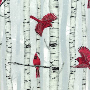 From Hoffman Fabrics Hoffman Holiday Classics & Blenders Collection Add an element of nature to your next holiday project. This fabric includes cardinals and birch trees.