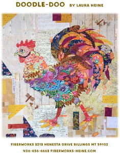 This is Laura Heine's stunning Doodle-Doo Rooster collage pattern. Full size pattern and complete instructions included. Finished size: 35in x 42in.
