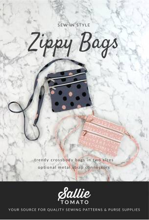 These pretty and practical Zippy Crossbody Bags can be made in 2 sizes! Each size of bag features 3 zipper pockets, accessible on the outside of the bag, and 2 inside pockets to easily organize your items. 