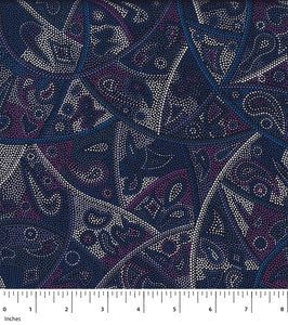 Thinking about our ancestors, this painting has been prepared in acknowledgement of those who have lost family ties and cultural connections. The tri-coloured curving bands represent the paths travelled by people to reconnect with lost or stolen family history, while the shapes and infill colours utilised remind us of our ancestors’ country, and our own lost connections to family and culture. 