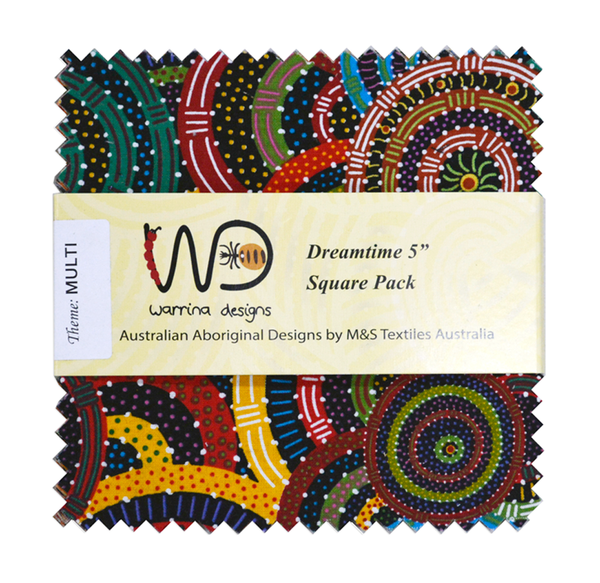 Original, Aboriginal design fabrics from Australia.  100% Cotton  Dreamtime roll - 20 strips, 2 1/2" x 44"  Dream Pack - 40 x 5 inch squares  Fabric Pack (4 x Fat Quarters)