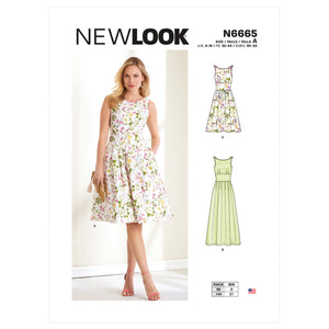 This pattern is for a women's dress with a pleated skirt. 2 lengths  suggested fabrics: chintz, cotton types, crepe de chine, gingham, linen types, poplin, sateen. 