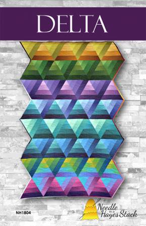 The Delta pattern is just a funky set of ombre triangles. It is constructed using The 60 degree Triangle Tool (NHS516) and a roll of Gelato fabric by Maywood. A paper template of The 60 degree Triangle Tool is included in the pattern.