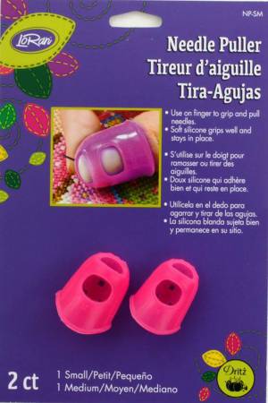 Stay On Needle Puller. Dritz-LoRan Stay On Needle Puller. Use on finger to grip and pull needles. Soft silicone grips well and stays in place. This package contains two needle pullers in two different sizes. 